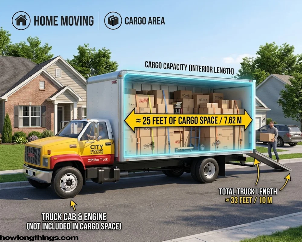 A 26-foot long moving truck's cargo box