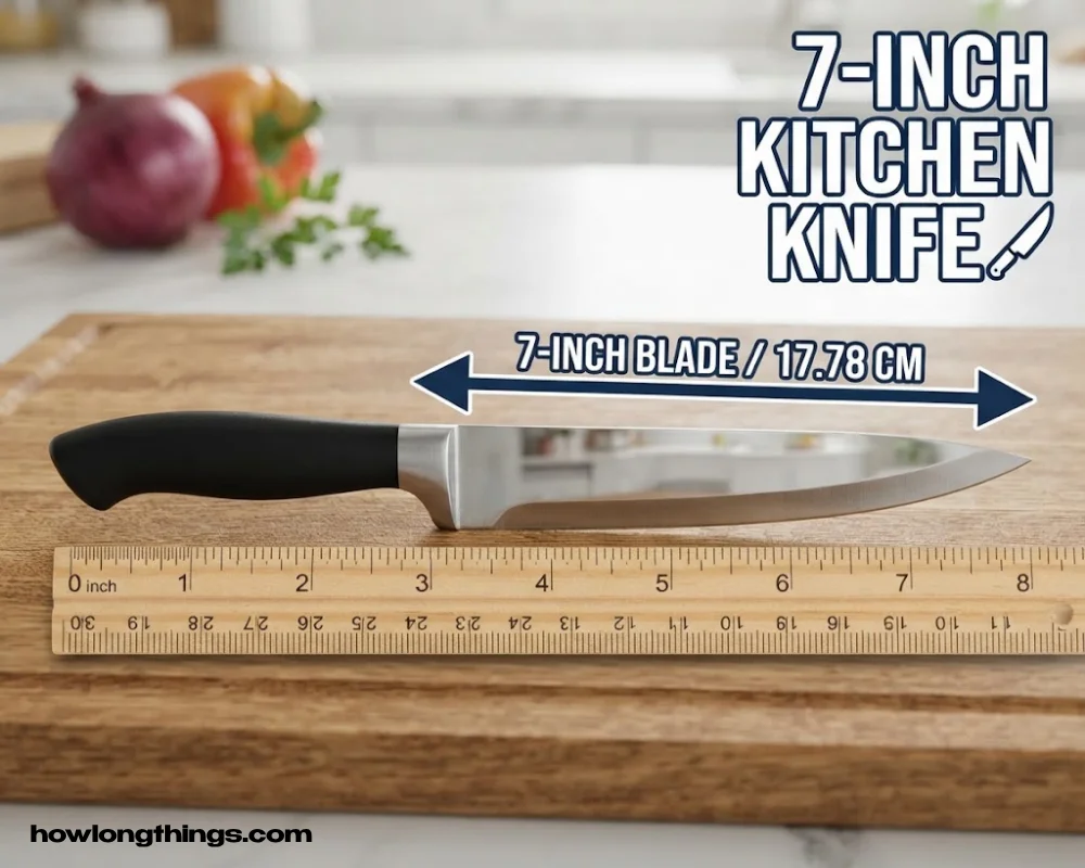 A 7-inch kitchen utility knife of 7 inches long