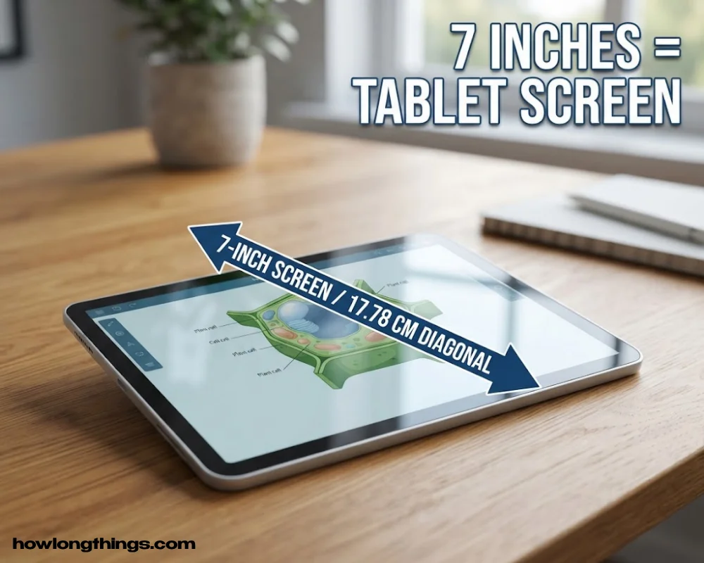 A 7-inch tablet screen of inches long