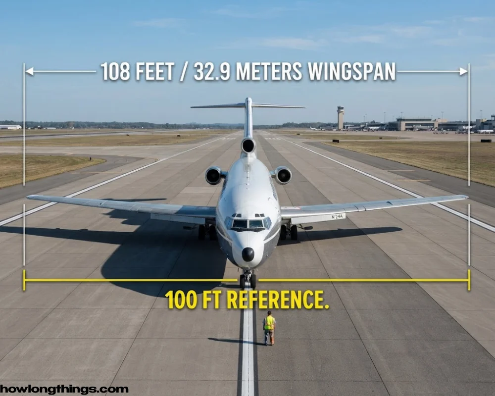 A Boeing 727-100's Wingspan of 100 feet long