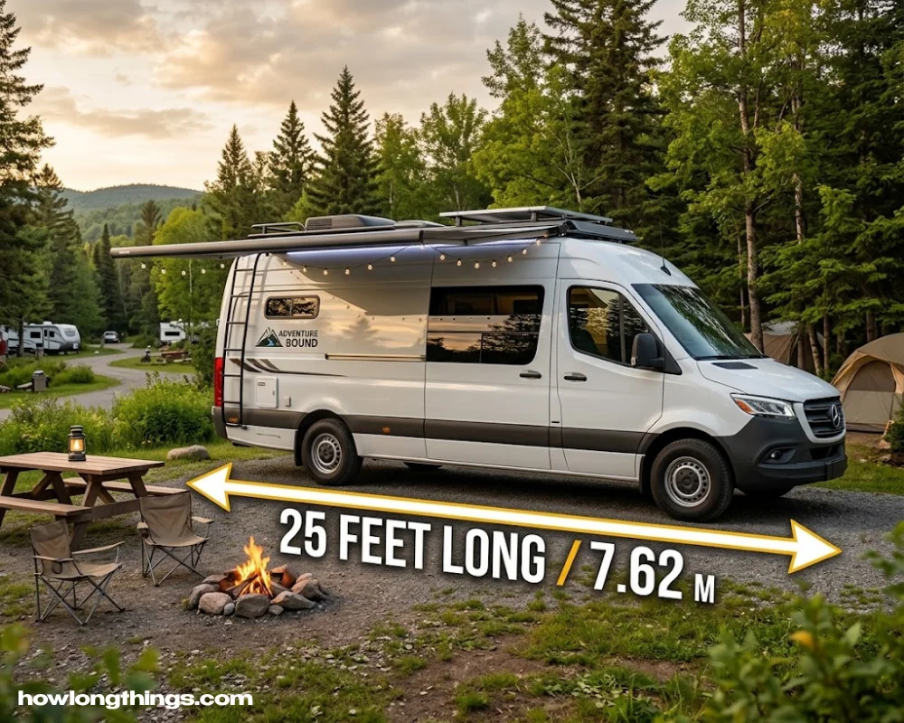 A Class B camper van of 25 feet long