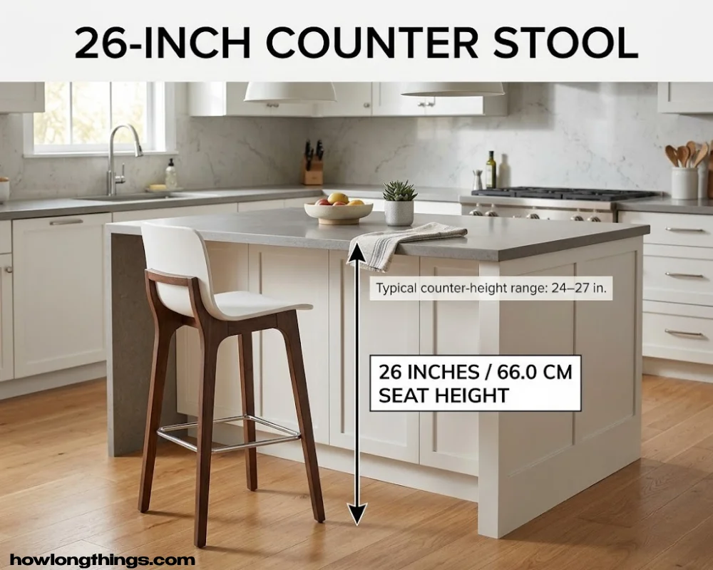 A Counter-Height Bar Stool 26 inches long