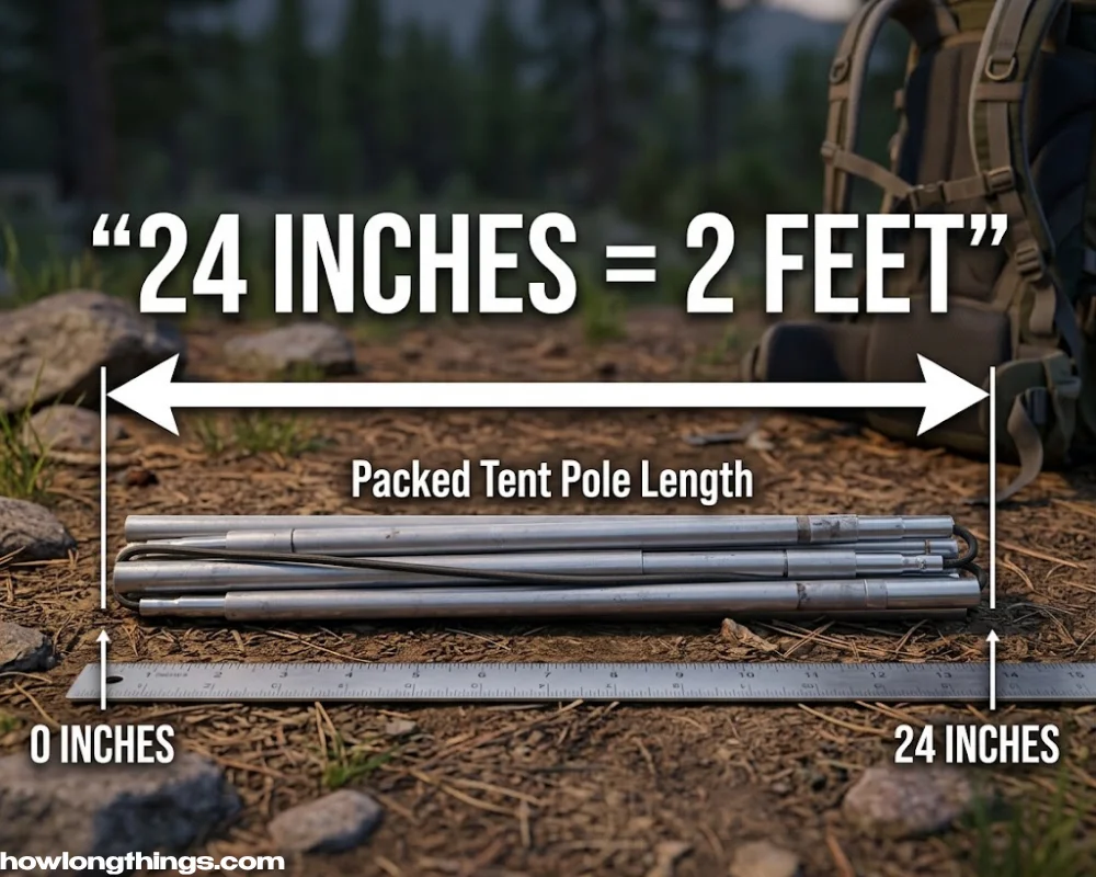 A backpacking tent pole of 2 feet long