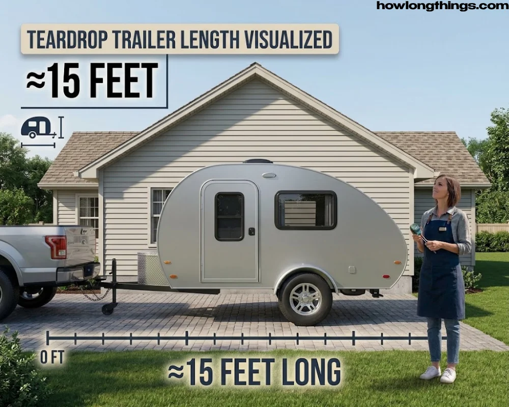 A compact teardrop camper trailer of 15 feet long