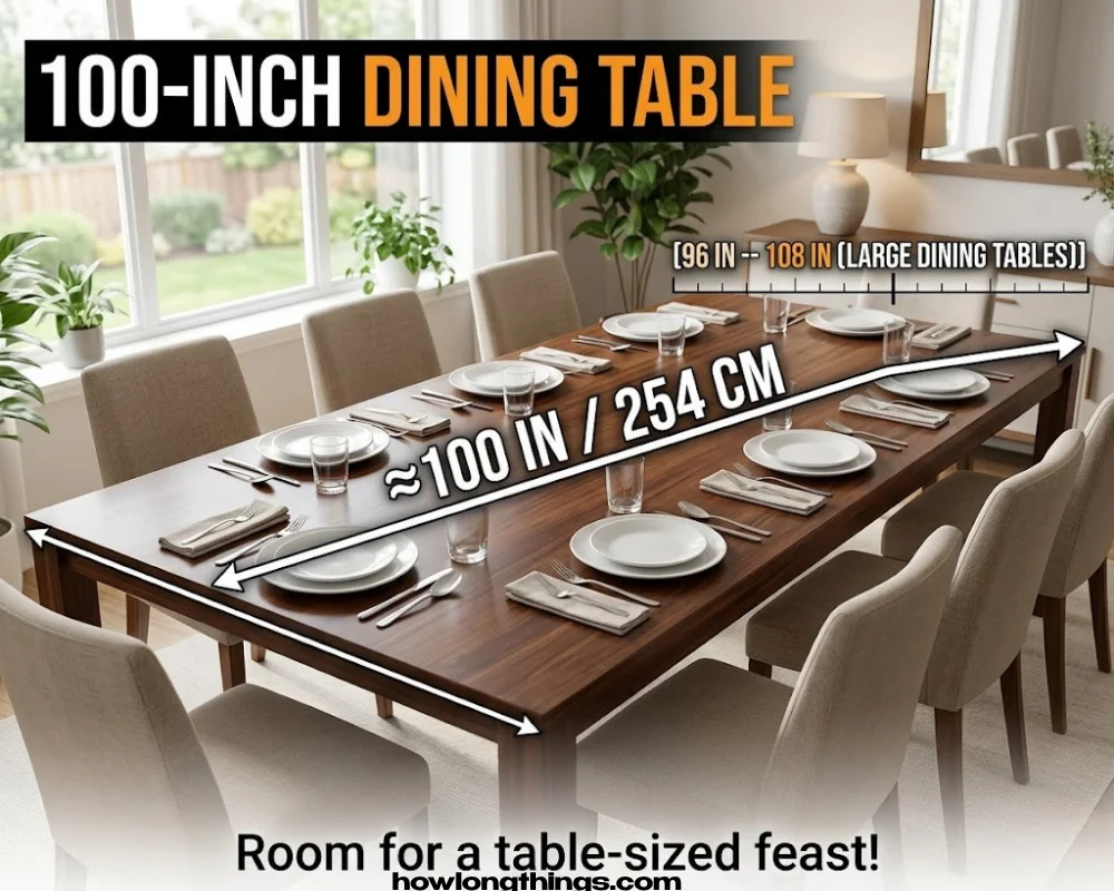 A 100 inches long dining table built for 8 to 10 guests