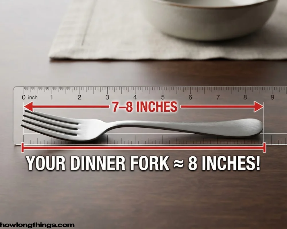 A dinner fork of 8 inches long