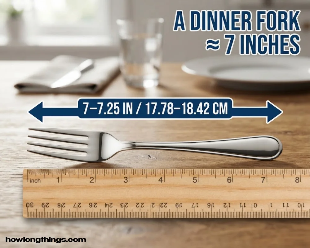 A 7 inches long dinner fork.