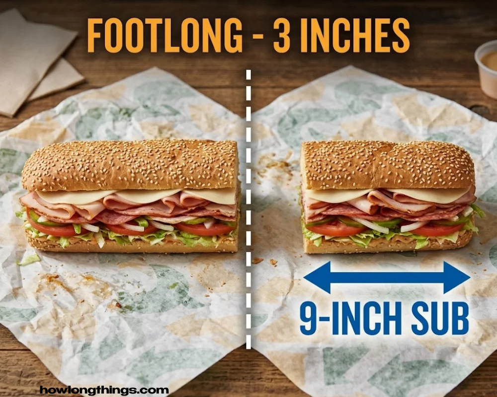 A foot 9 inches long sub, minus three inches