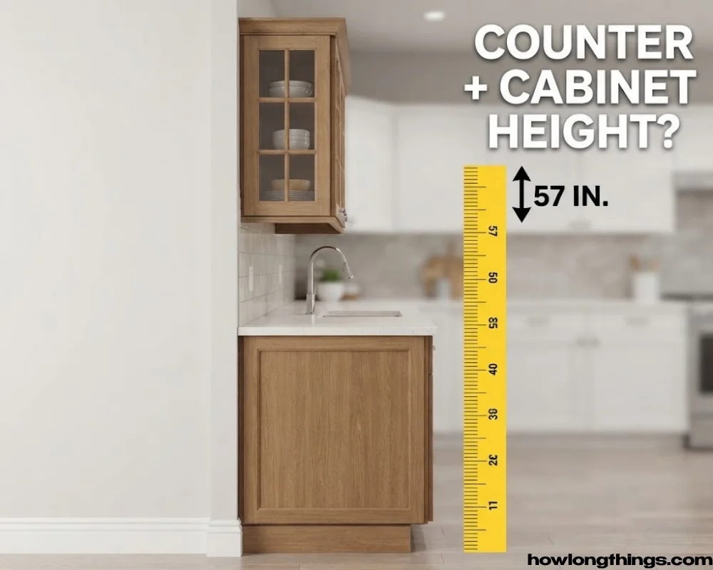 57 inches long kitchen counter plus lower cabinets.