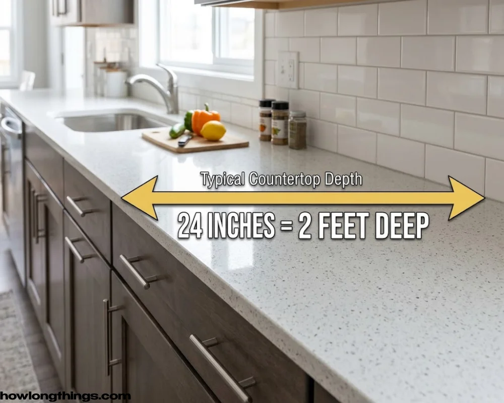 A kitchen countertop's depth of 2 feet long