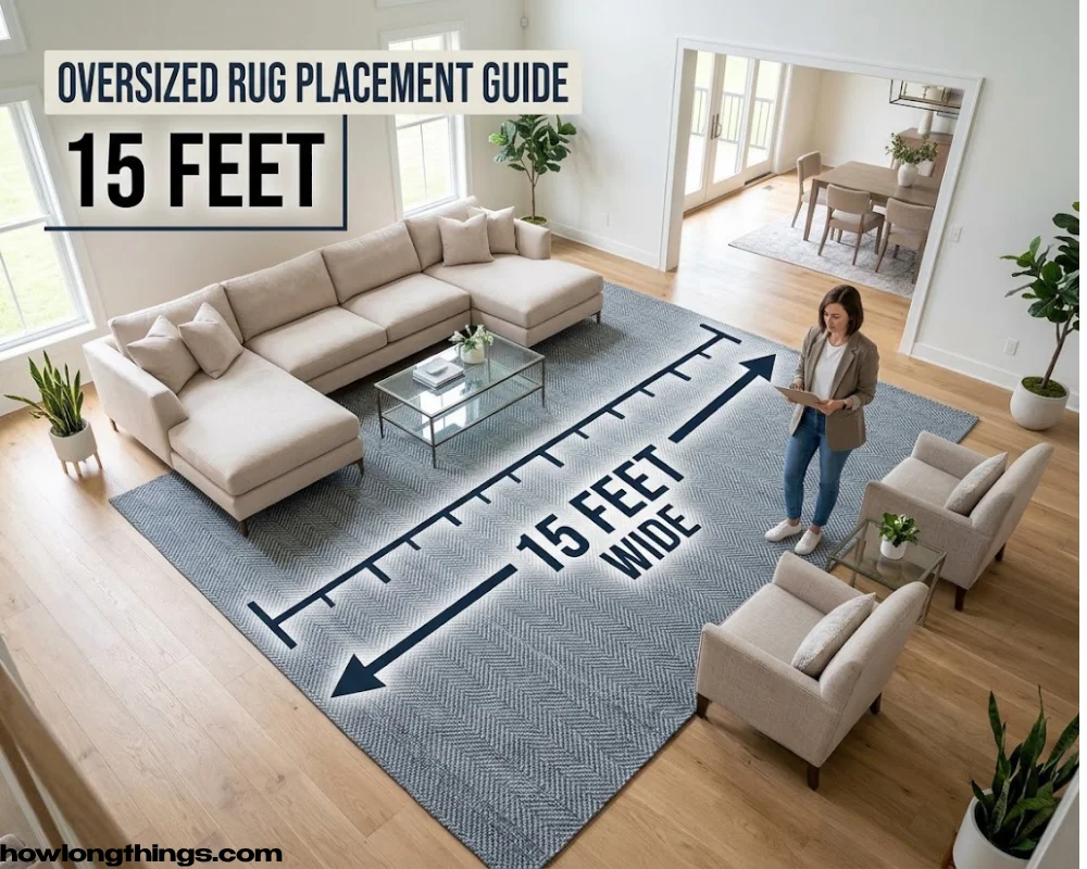 A large area rug of 15 feet long