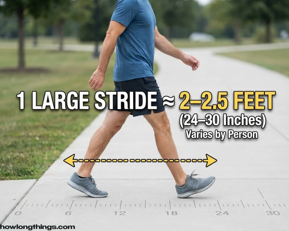 A large step or stride of 2 foot long 