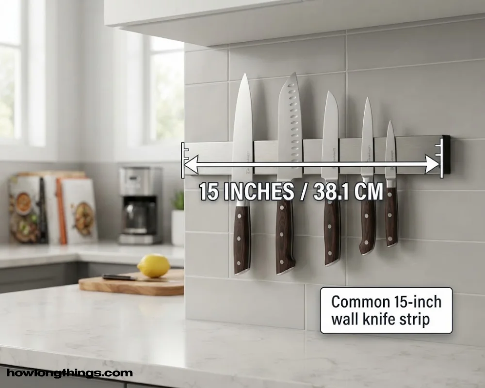 A magnetic knife strip of 15 inches long