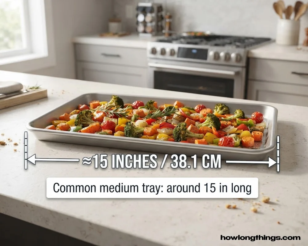 A medium baking tray of 15 inches long