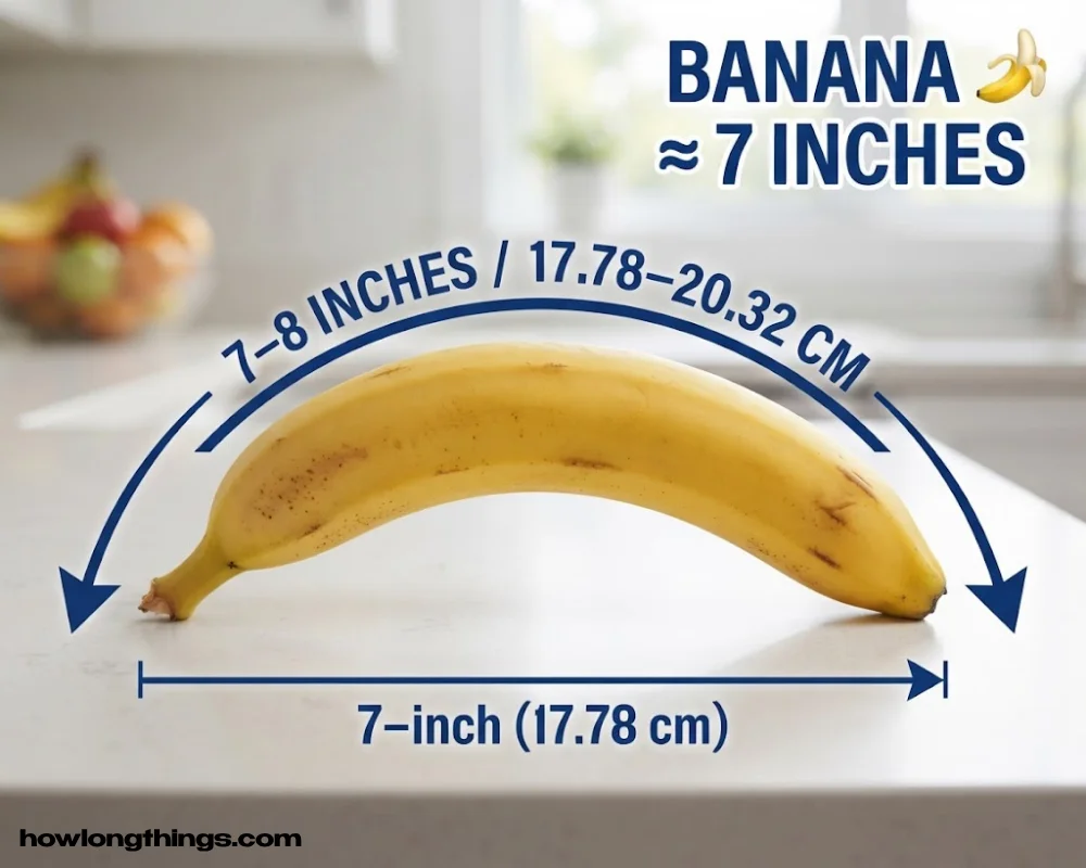 A 7 inches long medium-to-large banana. 