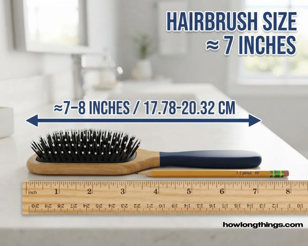 A paddle hairbrush of 7 inches long