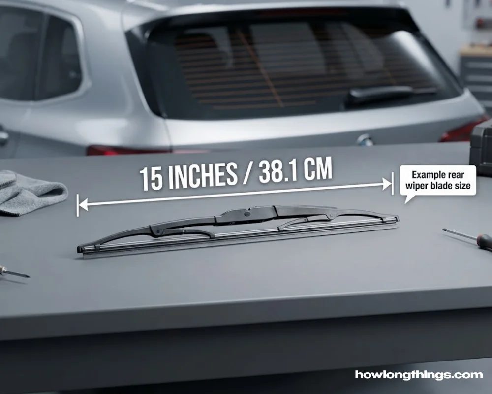 A rear windshield wiper blade of 15 inches long