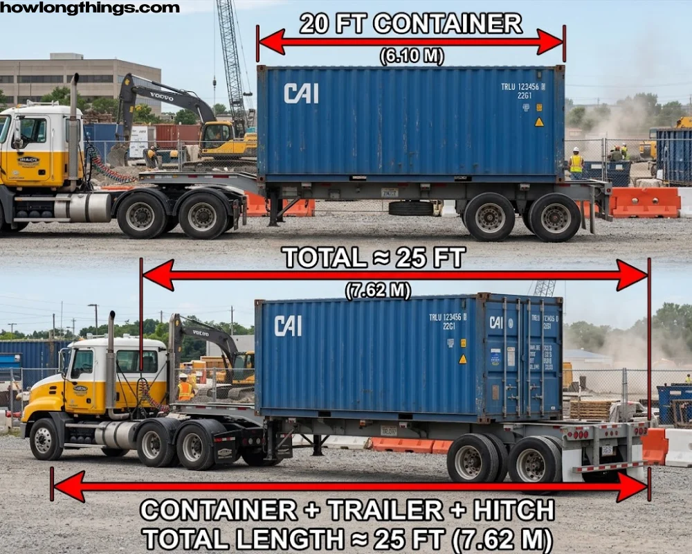 A shipping container plus trailer hitch 25 feet long