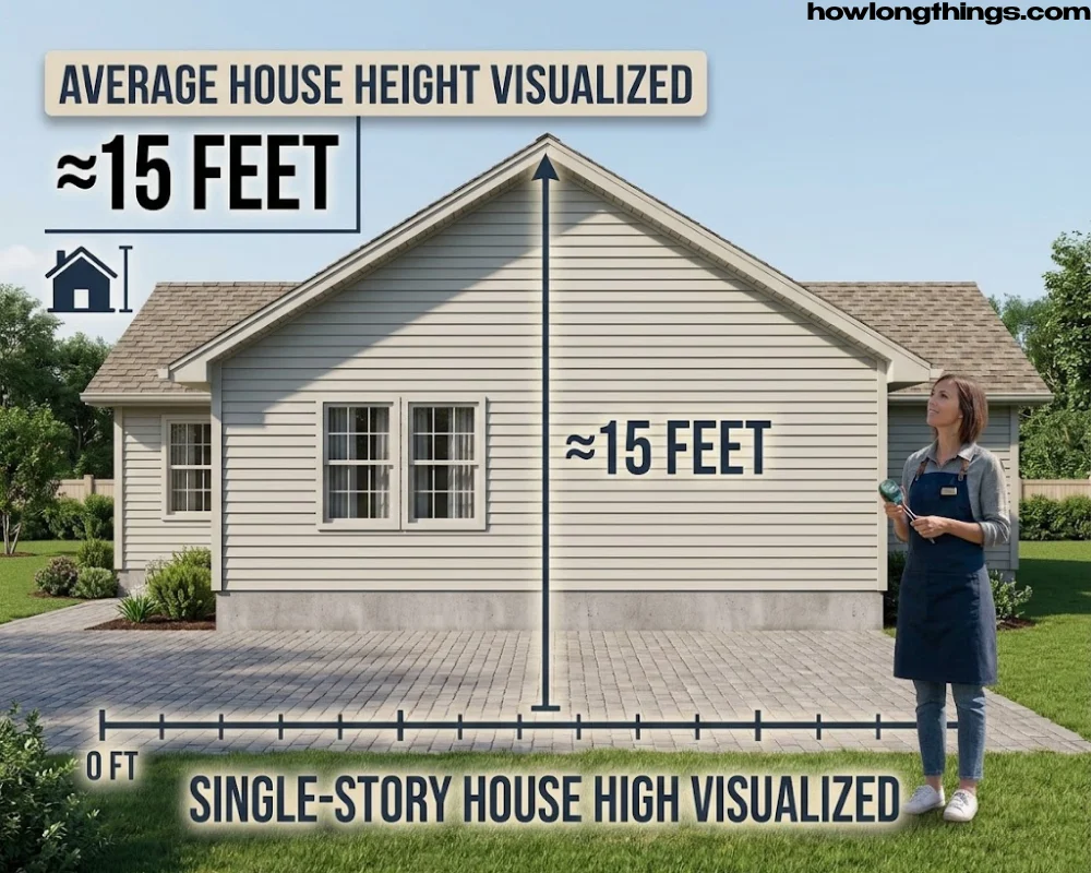 A single-story house, foundation to roofline of 15 feet long