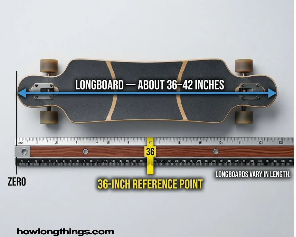 A skateboard deck plus trucks how long 36 inches