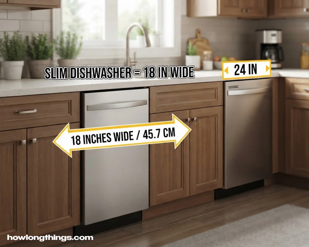 A slimline dishwasher of 18 inches long