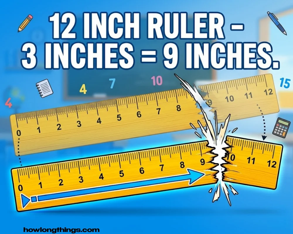 A standard ruler, minus three inches