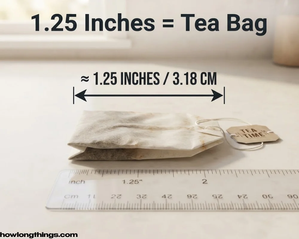 A1.25 inches long  tea bag 