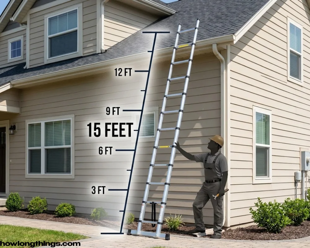 A telescoping extension ladder of 15 feet long