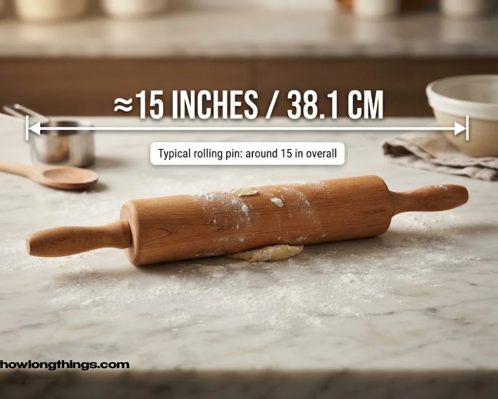 A wooden rolling pin that how is 15 inches long