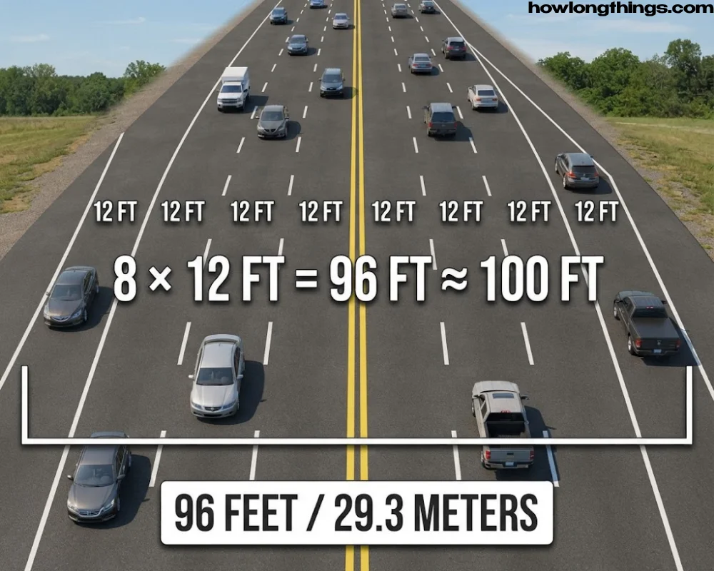 An 8-Lane Highway, Side by Side around 100 feet long