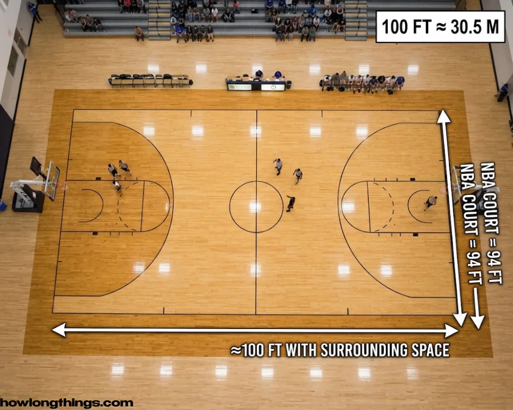 An NBA Basketball Court of 100 feet long