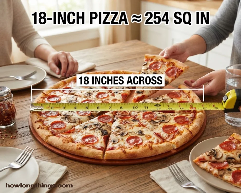 An extra-large or "party-size" pizza of 18 inches long