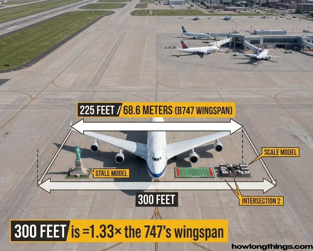 Boeing 747 Wingspan can be 300 feet long