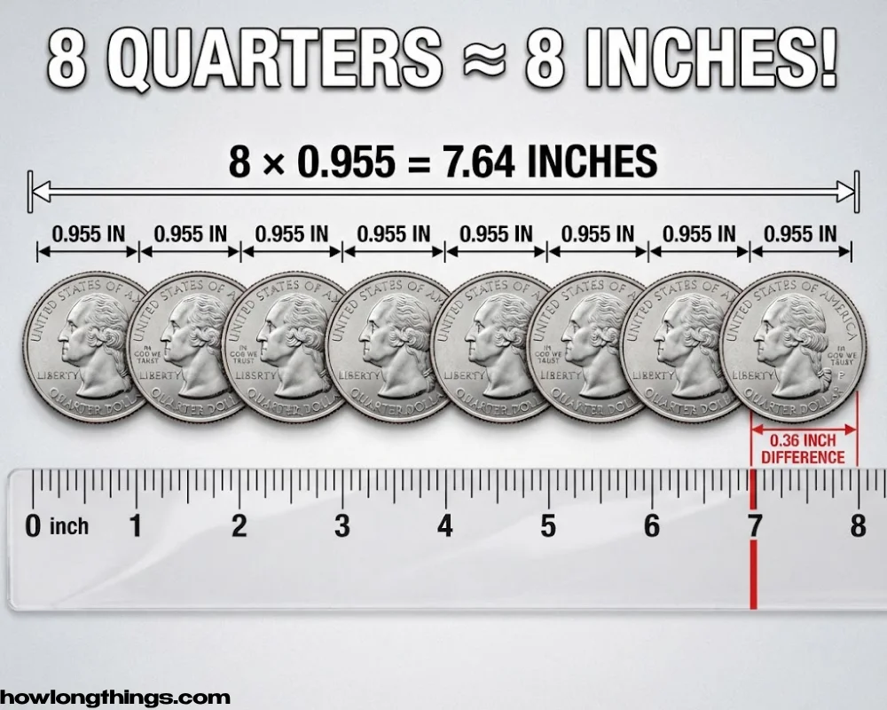 8 inches long Eight quarters in a row