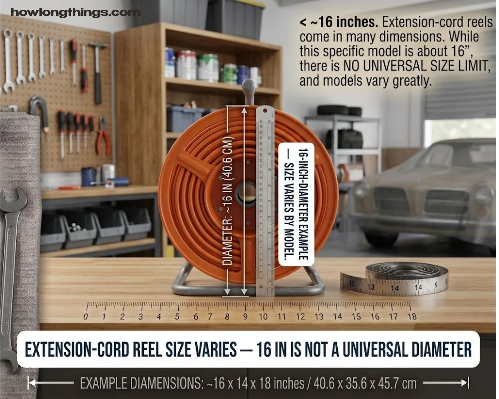 16 inches long Extension Cord Reel Width 