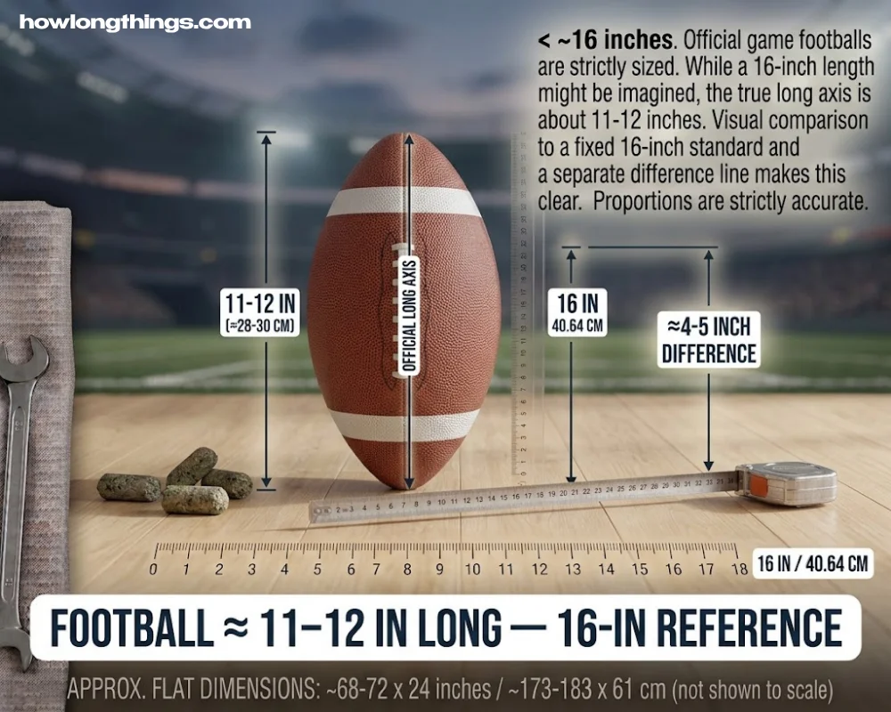 16 inches long Football (Laid End to End Reference)