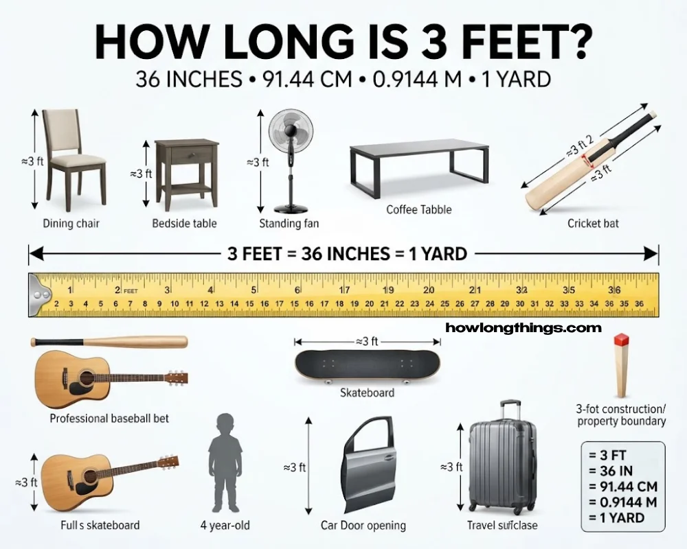 How Long Is 3 Feet? Easy Measurement, 12 Examples & Visual Guide
