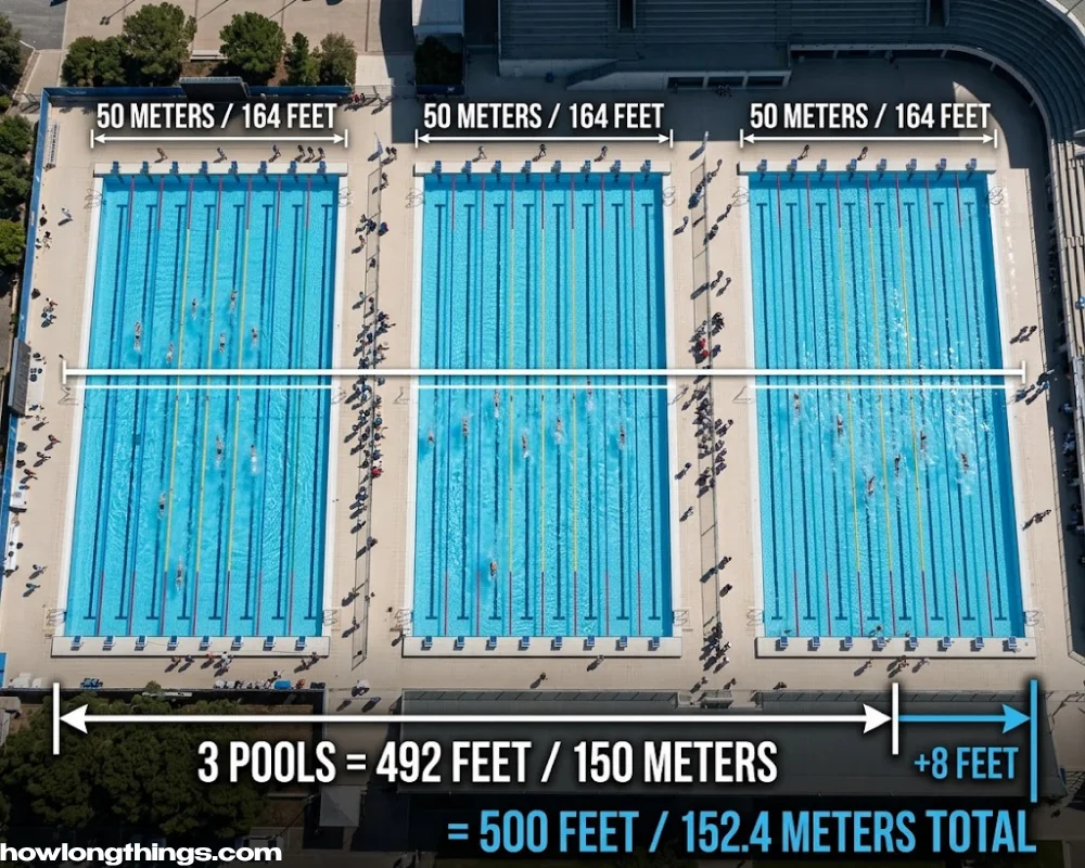 Olympic Swimming Pools Lined Up that how long is 500 feet