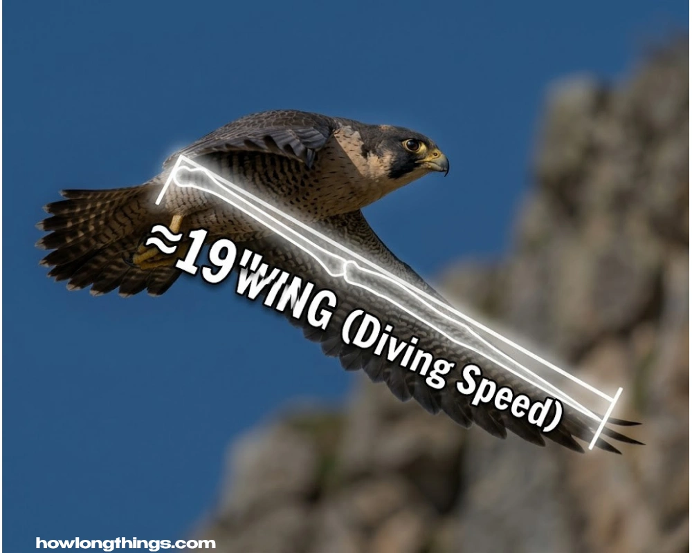 19 inches long Peregrine falcon's wing