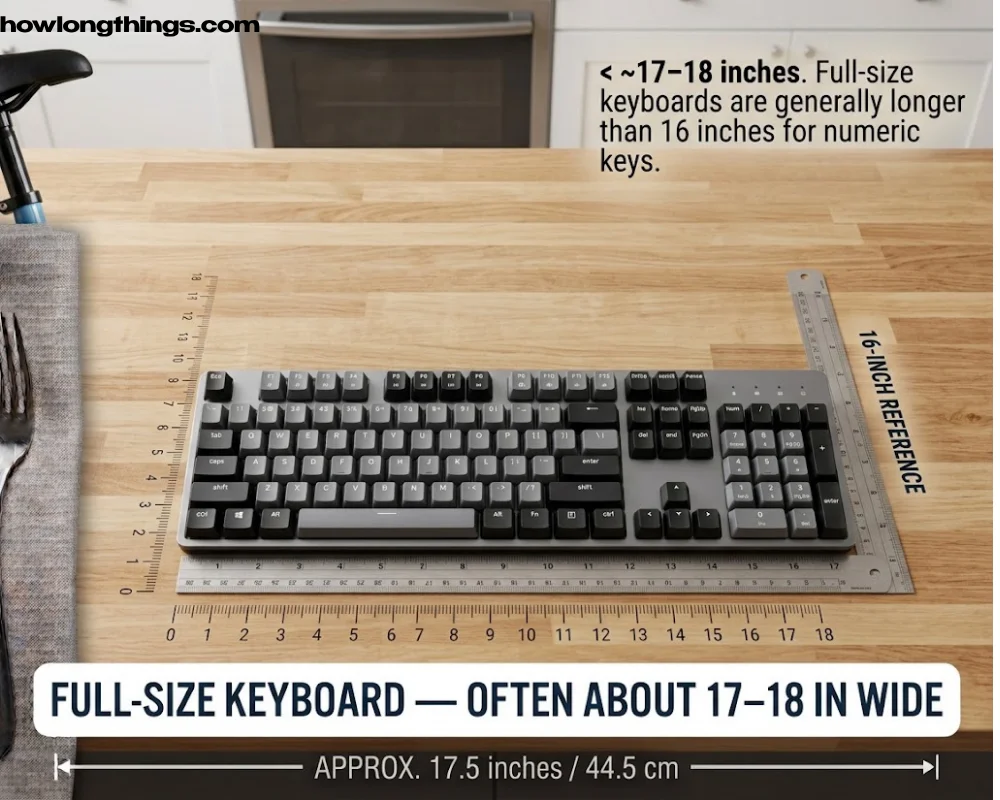 16 inches long Standard Keyboard Width 