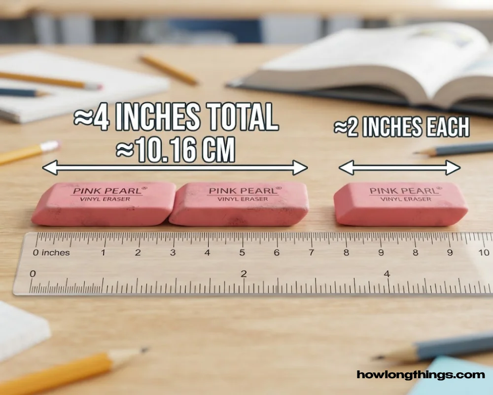 4 inches long Standard eraser