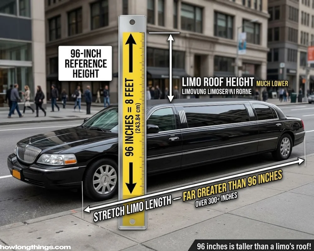 96 inches long Stretch limousine