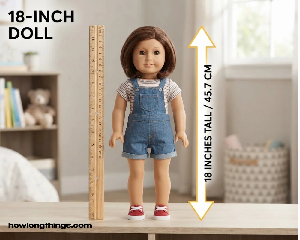The American Girl doll of 18 inches long
