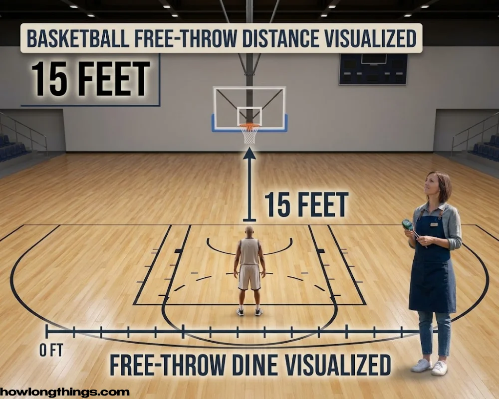 The NBA free-throw line of 15 feet long
