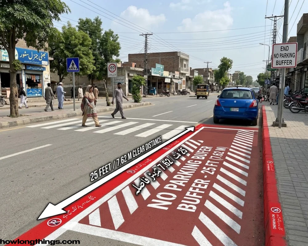 The legal buffer near a crosswalk of 25 feet long