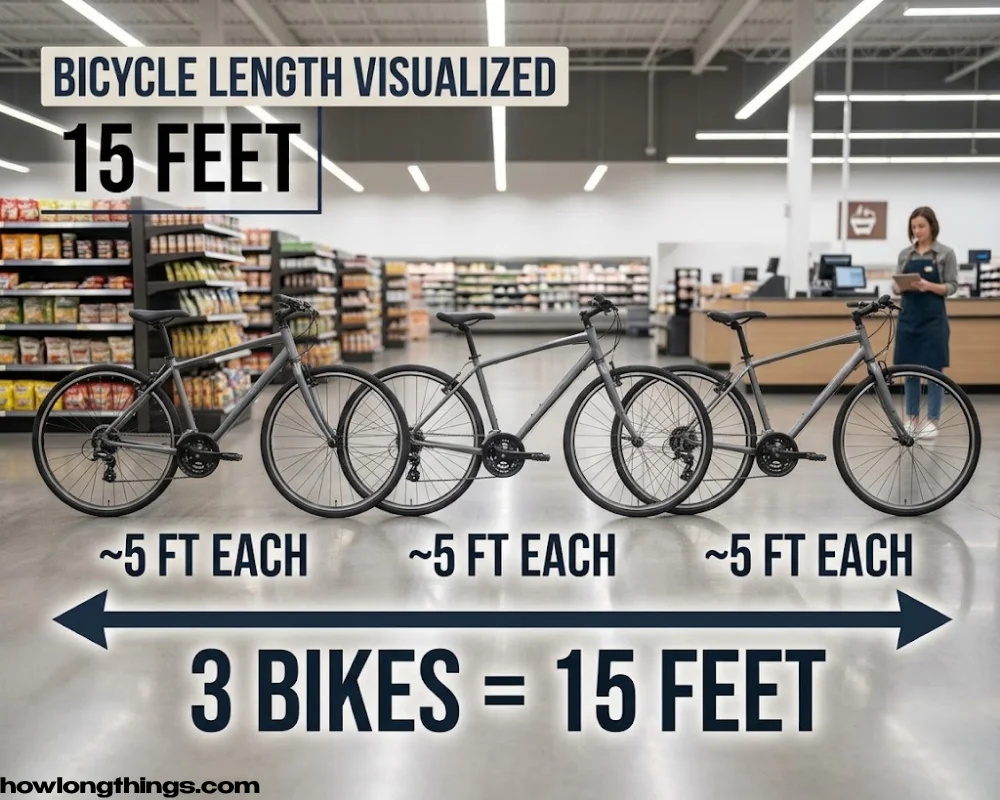 Three adult bicycles end to end of 15 feet long