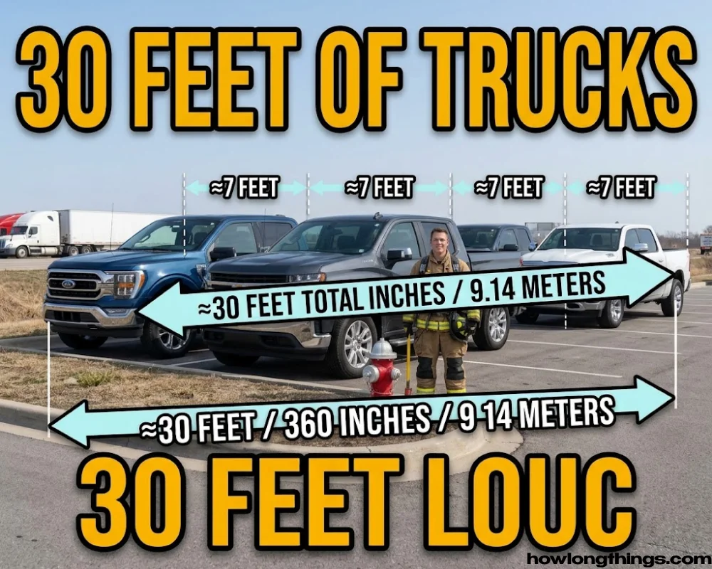 A30 feet Three to four full-size pickup trucks