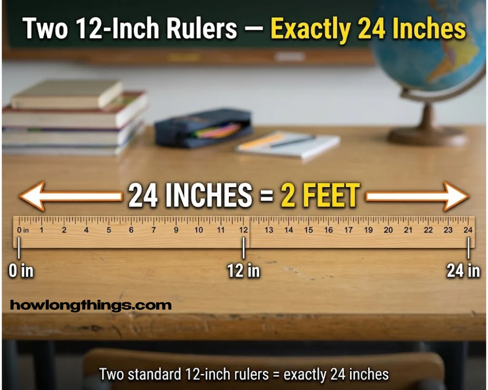 Two 12-Inch Rulers, End to End 24 inches long