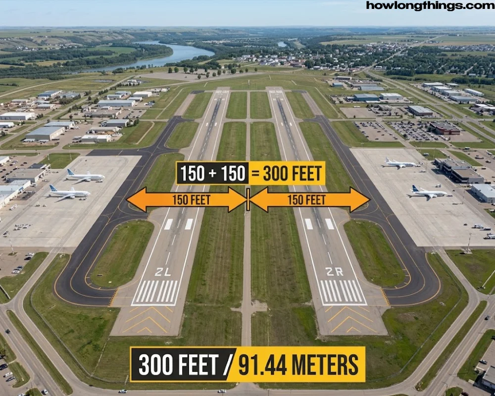 Two Airport Runways Side by Side can be 300 feet long