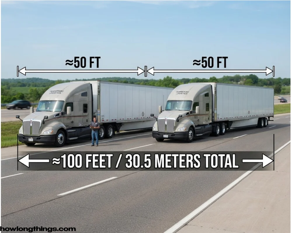 Two Semi-Trailers, End to End of 100 feet long